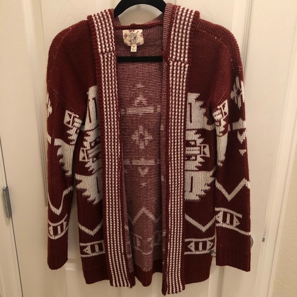 Hippie Rose Sweaters - Hippie Rose Tribal Print Hooded Cardigan